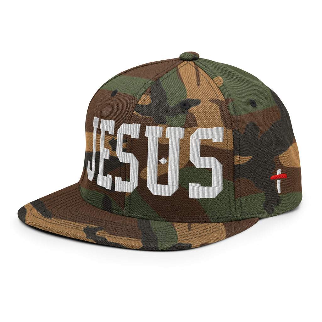 Christian Embroidered Hat featuring a camouflage design and bold JESUS text for stylish believers