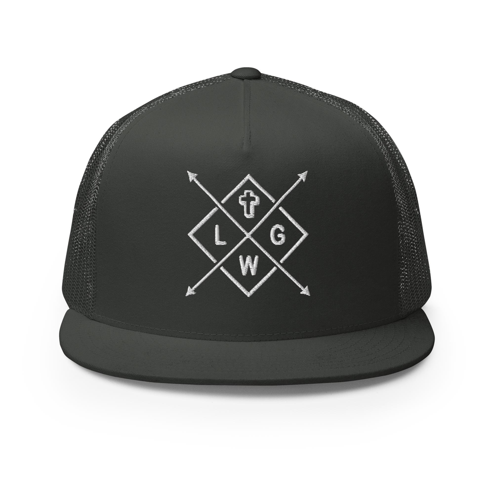 Christian Embroidered Hat in black with unique logo and cross design for stylish faith expression
