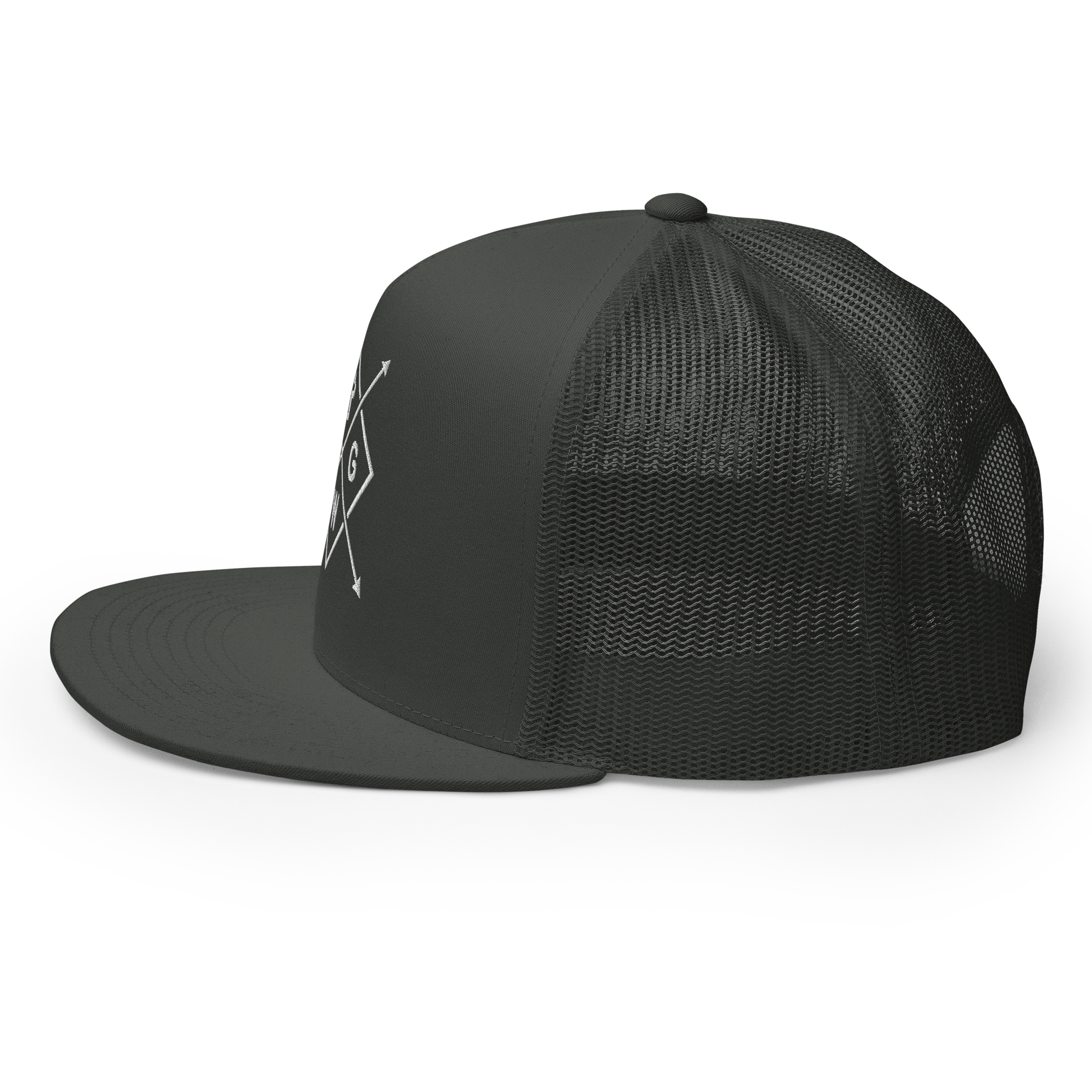 Christian Embroidered Hat in dark gray with a stylish mesh back for casual wear