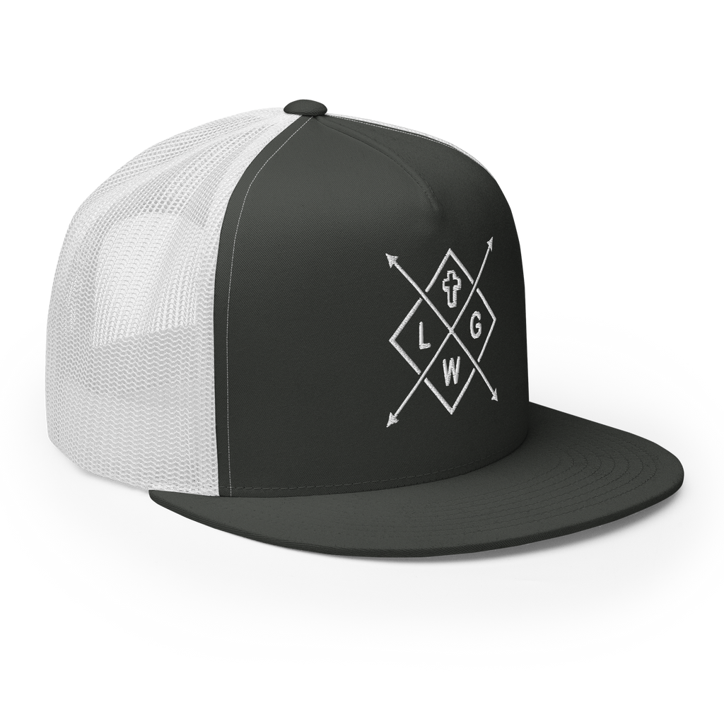 Christian Embroidered Hat in black and white with a modern geometric design and adjustable fit
