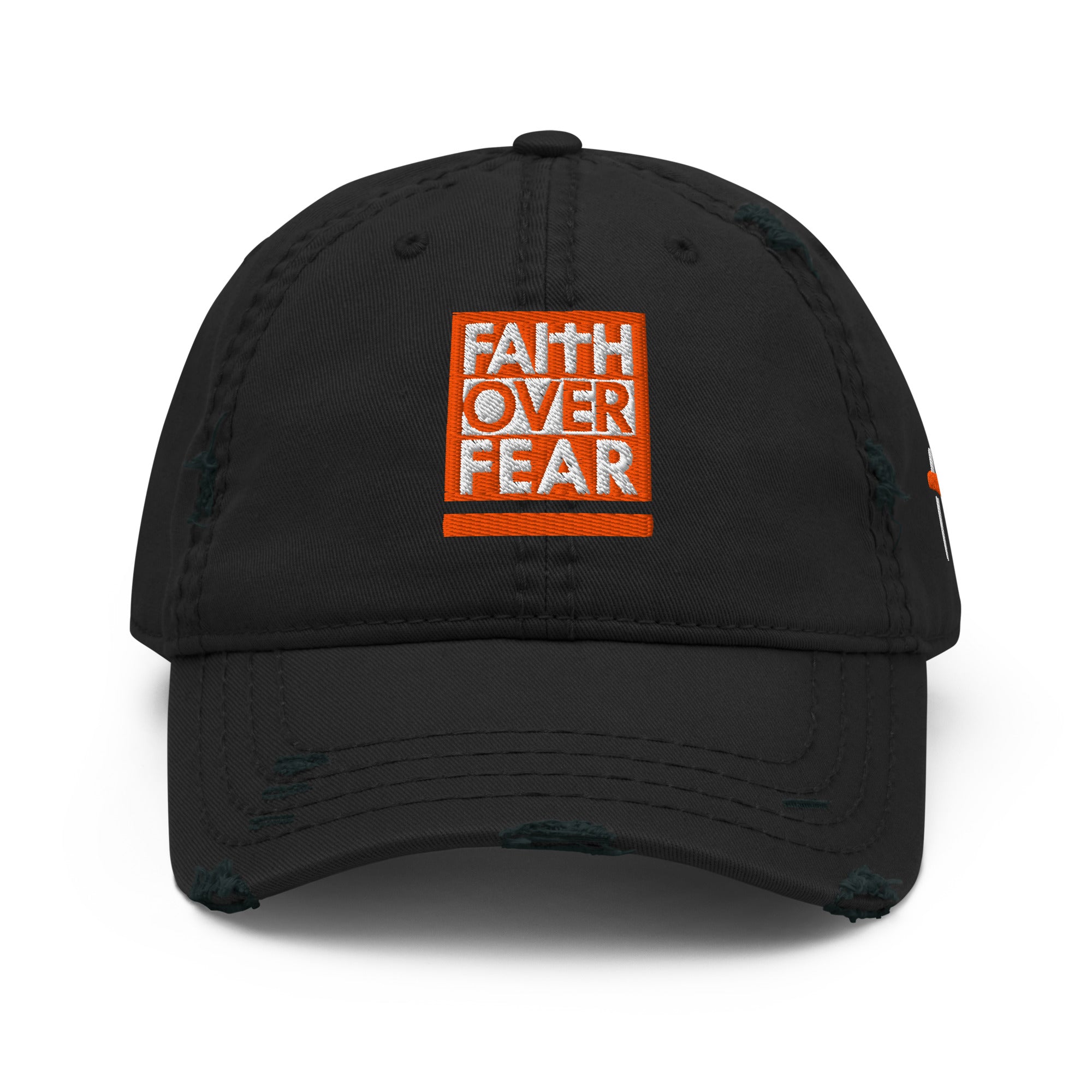 Black Christian Embroidered Hat featuring 'Faith Over Fear' design for stylish faith expression