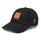Christian Embroidered Hat in black featuring 'Faith Over Fear' design with a cross detail