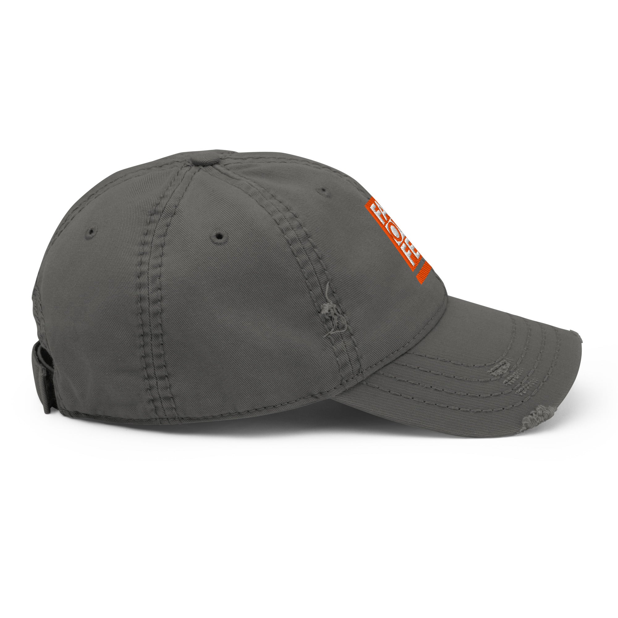 Christian Embroidered Hat by RepThe1 Apparel in gray with a distressed design and adjustable strap