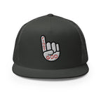 Christian Embroidered Hat with a finger pointing up and text 'First God' in vibrant embroidery