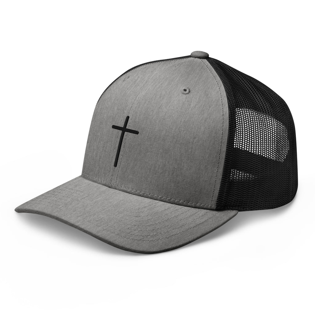Christian Embroidered Hat in Gray with a Black Mesh Back for stylish and casual wear