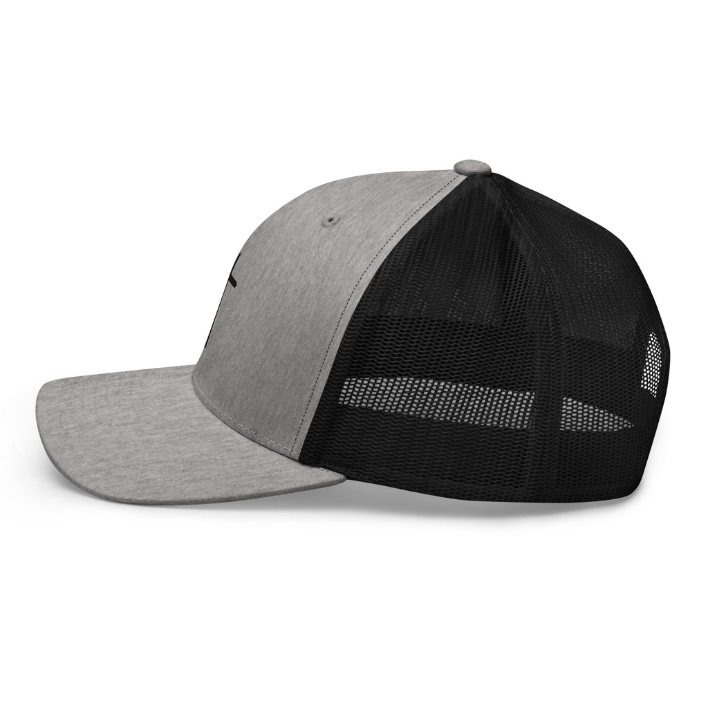 Christian Embroidered Hat in Gray and Black with Mesh Back for Comfortable Fit