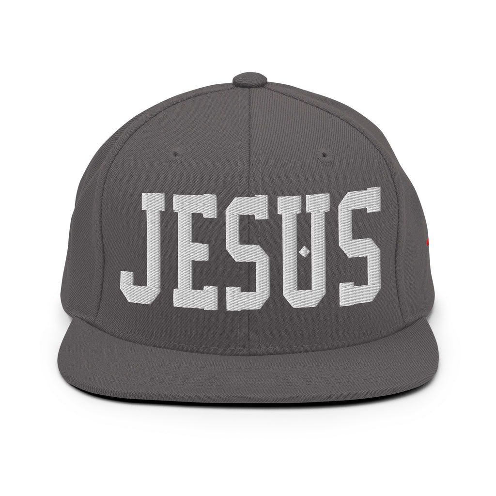Gray Christian Embroidered Hat featuring bold 'JESUS' lettering on the front