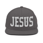 Gray Christian Embroidered Hat featuring bold 'JESUS' lettering on the front