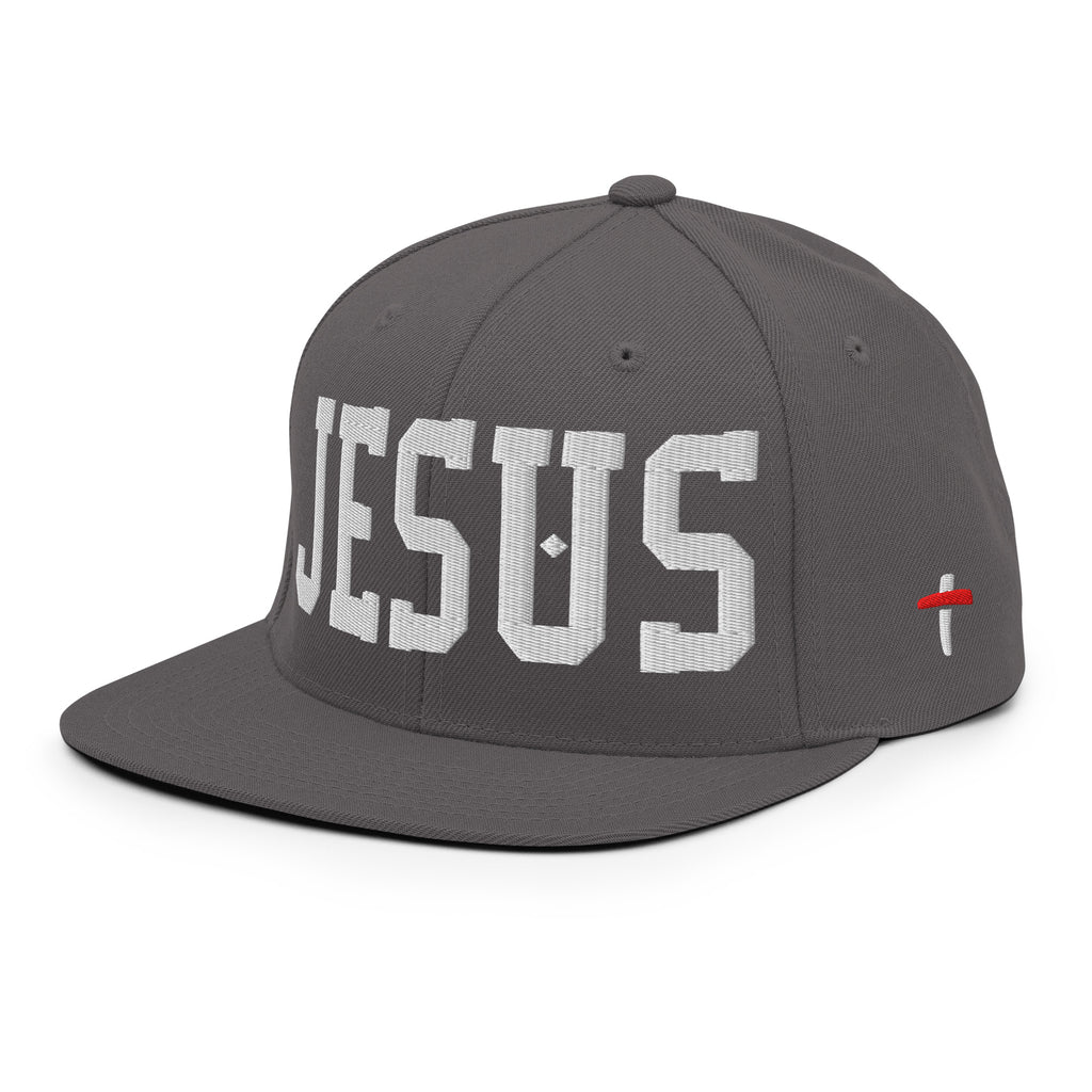 Christian Embroidered Hat in Grey featuring bold 'JESUS' lettering and stylish design