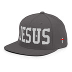 Christian Embroidered Hat in Grey featuring bold 'JESUS' lettering and stylish design