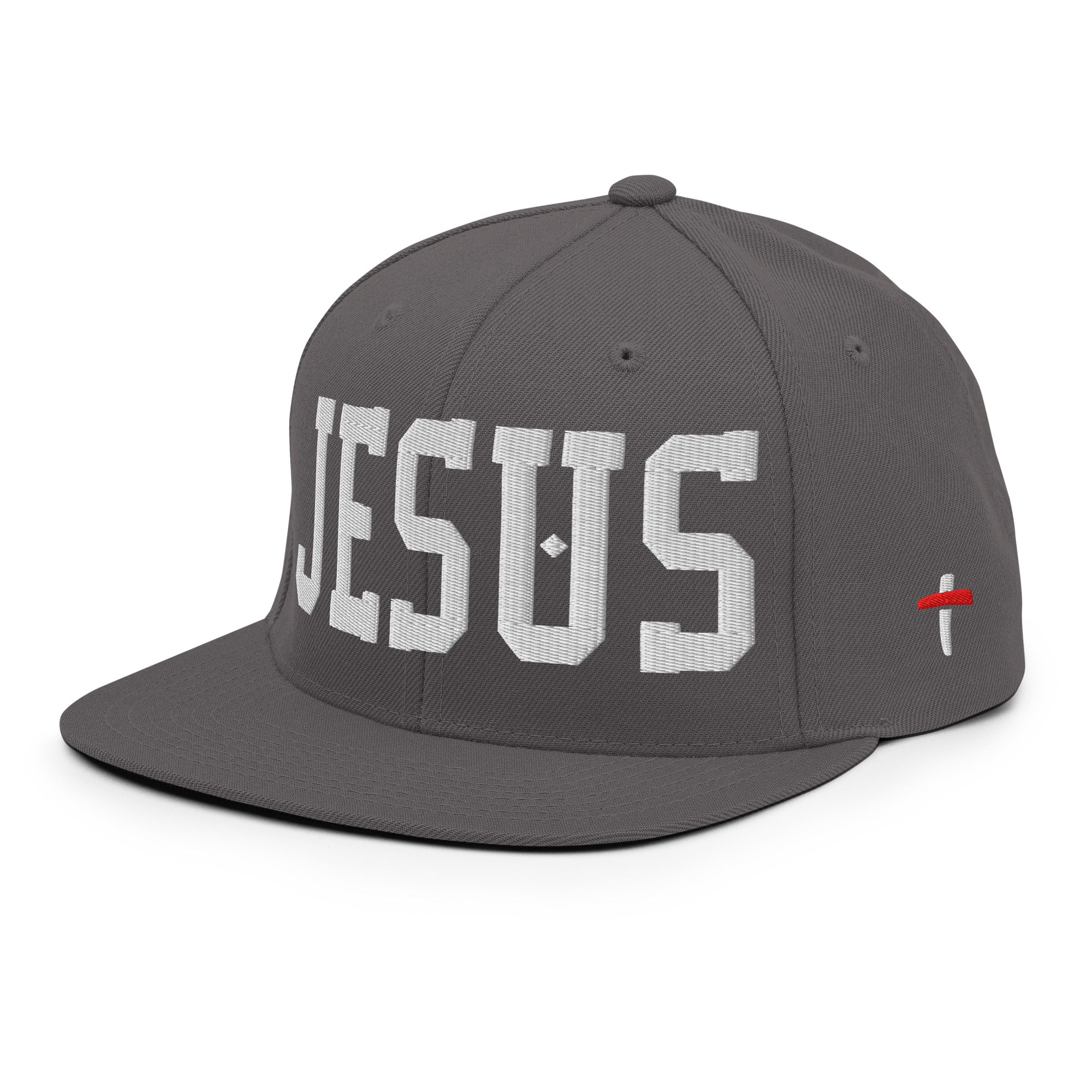 Christian Embroidered Hat in Grey featuring bold 'JESUS' lettering and stylish design
