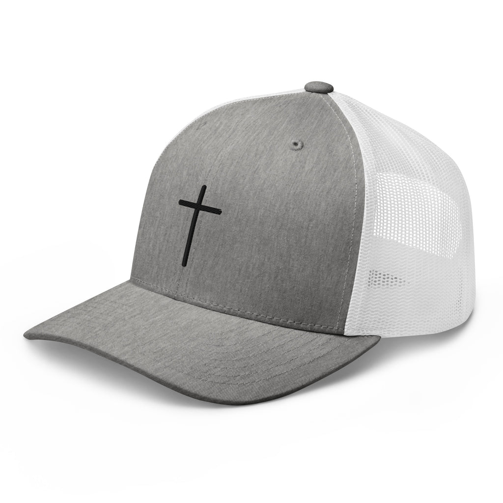 Christian Embroidered Hat in Grey with a Black Cross Design for Faith-Inspired Style