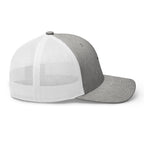 Gray Christian Embroidered Hat with a white mesh back for a comfortable fit