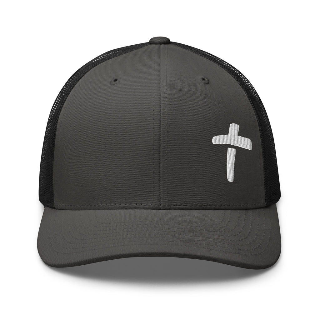 Christian Embroidered Hat in black with a white cross design on the front