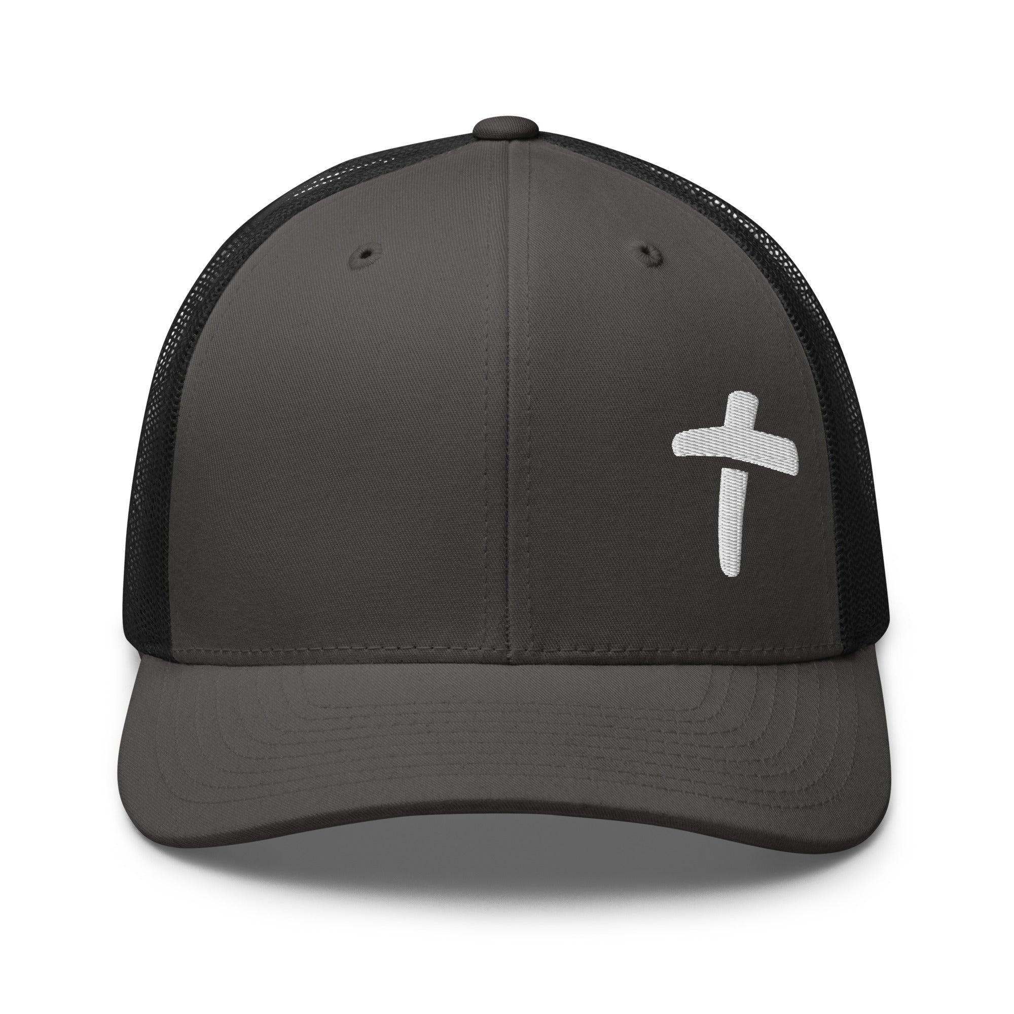 Christian Embroidered Hat in black with a white cross design on the front
