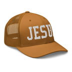 Christian Embroidered Hat in brown featuring bold JESUS lettering on the front