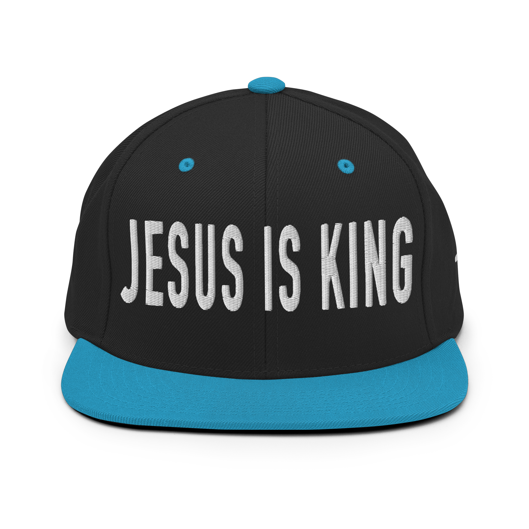 Christian Embroidered Hat with 'Jesus is King' Design in Black and Blue Colors
