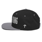 Christian Embroidered Hat in black and gray featuring 'KING' lettering and cross design