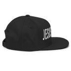 Christian Embroidered Hat in black featuring white Jesus text on the front for stylish faith expression