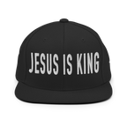 Christian Embroidered Hat in black featuring bold 'JESUS IS KING' text for stylish faith expression