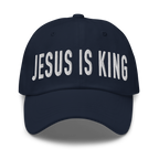 Navy Christian Embroidered Hat with 'Jesus Is King' Design for stylish faith-inspired wear