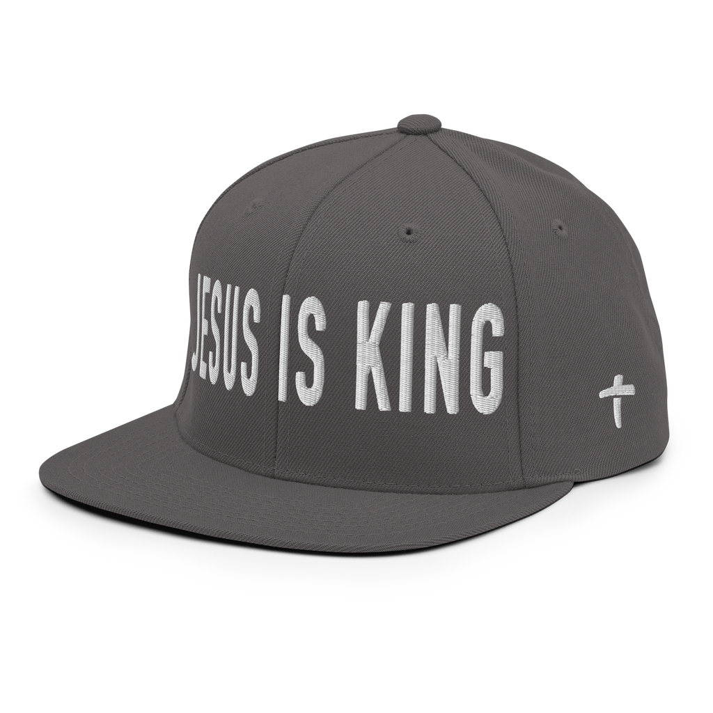 Christian Embroidered Hat in Gray featuring bold 'Jesus is King' lettering for stylish faith expression