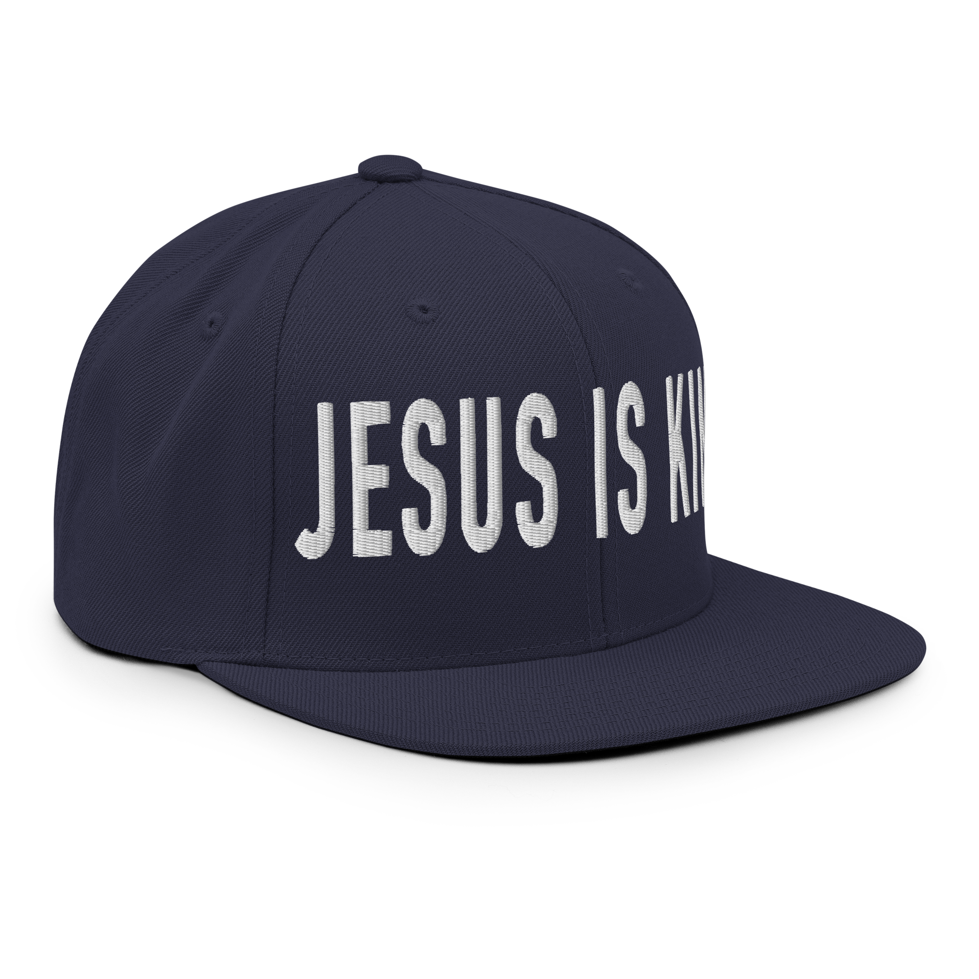 Christian Embroidered Hat with 'Jesus is King' Text in Bold White Letters