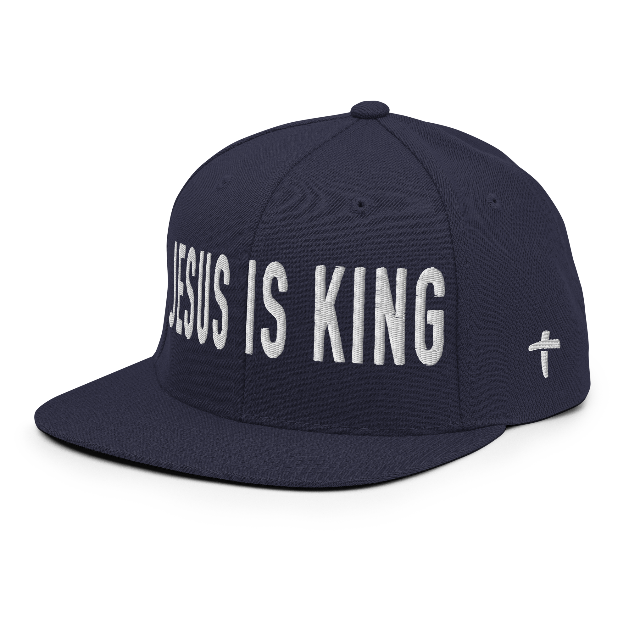 Navy Christian Embroidered Hat featuring the phrase Jesus Is King for stylish faith expression