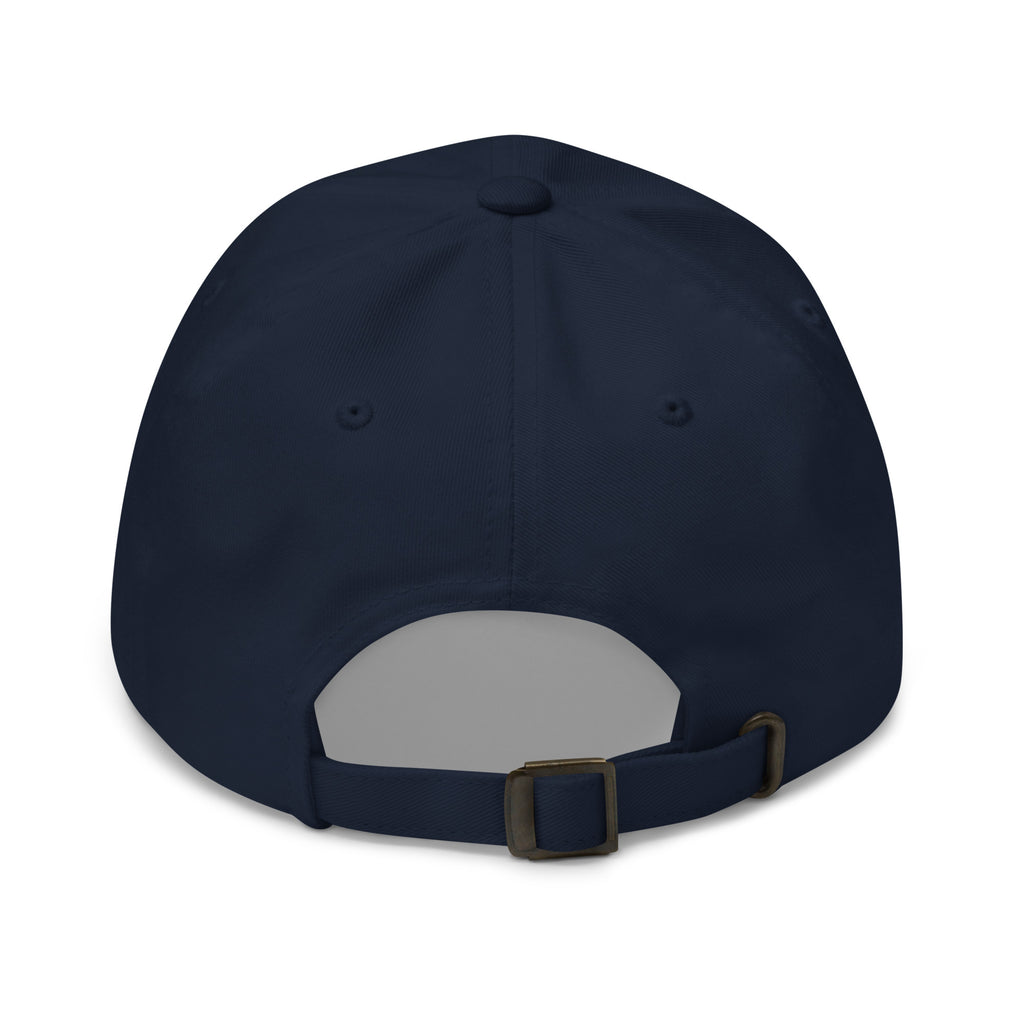 Back view of a navy Christian Embroidered Hat with adjustable strap for a comfortable fit