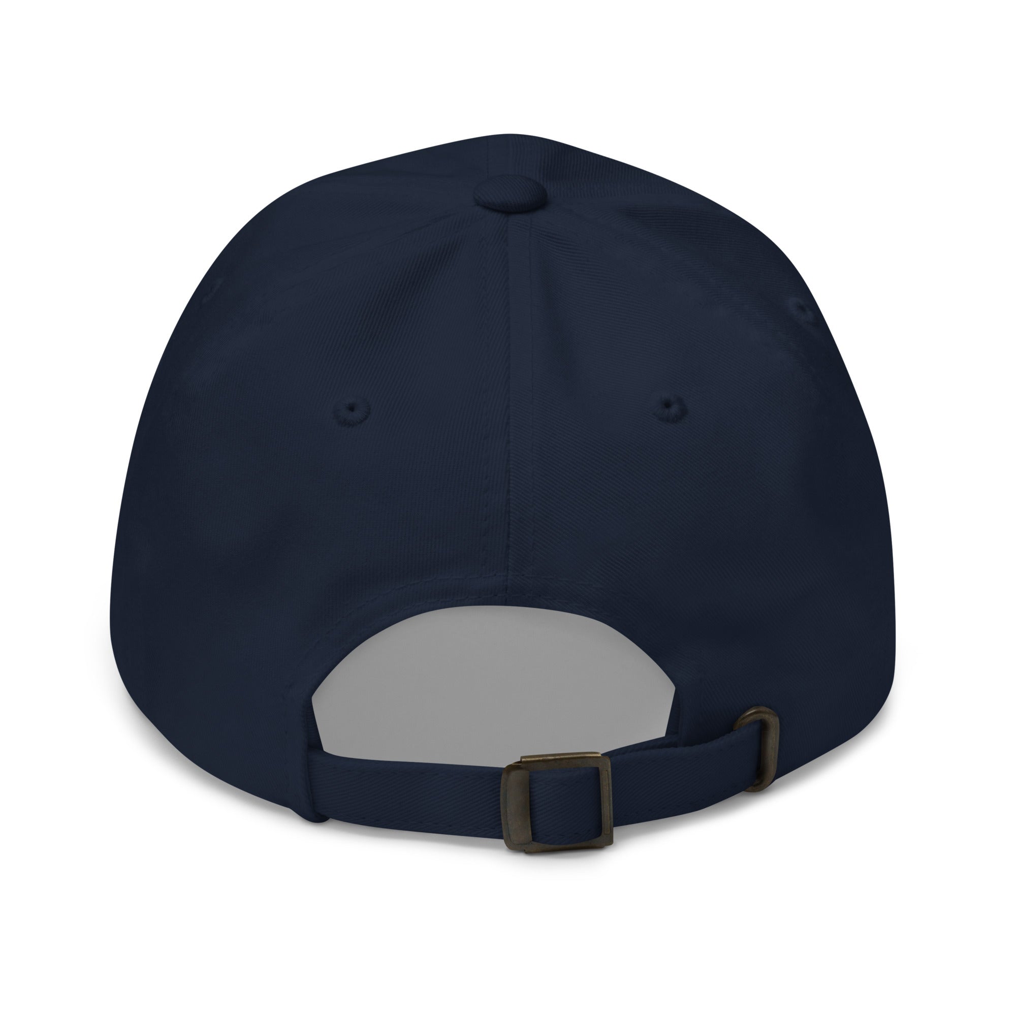 Back view of a navy Christian Embroidered Hat with adjustable strap for a comfortable fit