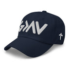 Navy Christian Embroidered Hat with Bold White Lettering and Cross Detail