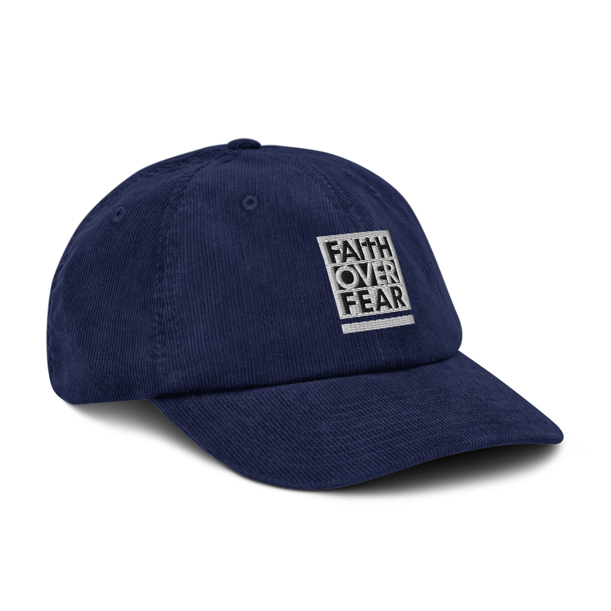 Navy Christian Embroidered Hat with Faith Over Fear Design for Inspirational Style