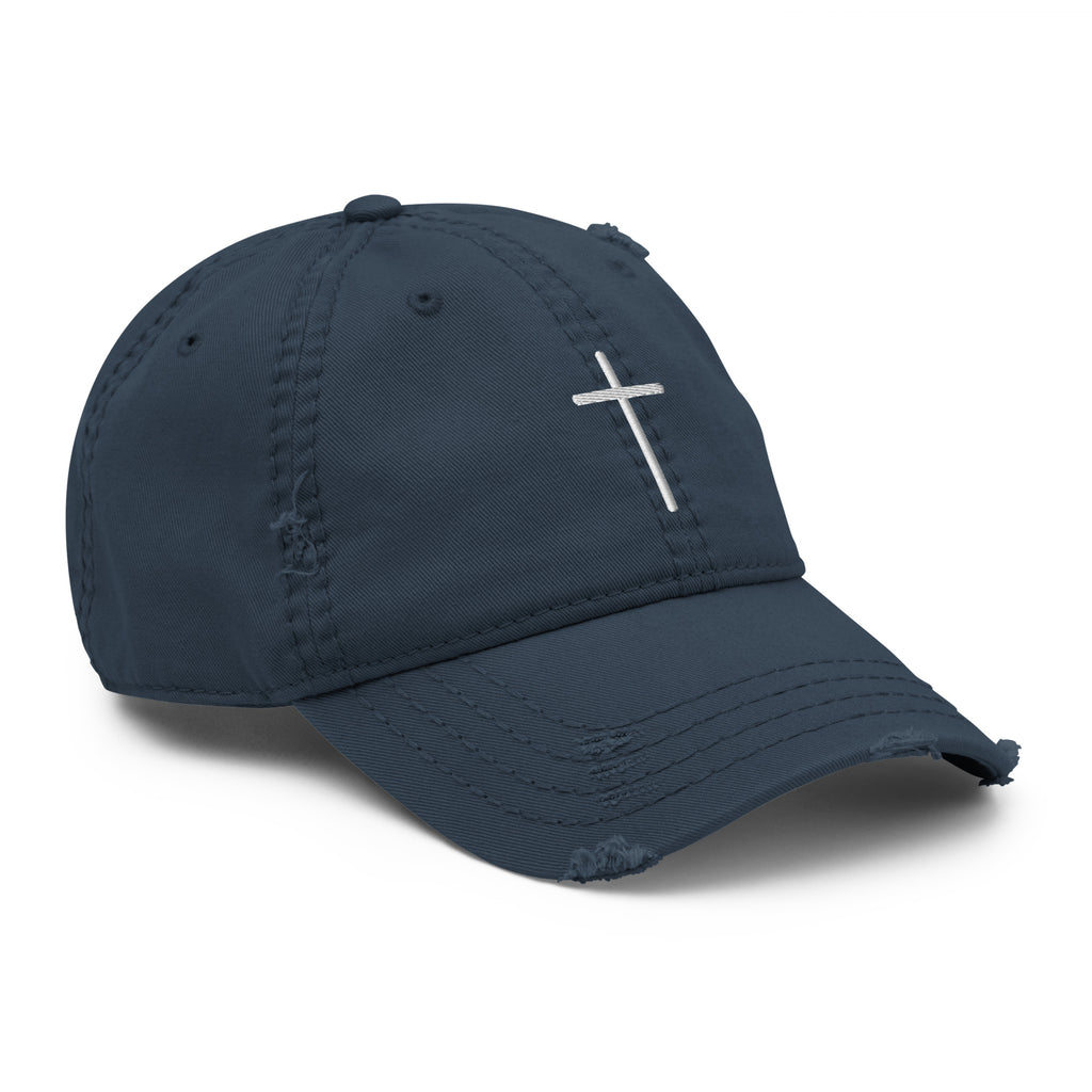 Rep The One Christian Embroidered Hat in Navy with Distressed Design and Cross Logo
