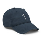 Rep The One Christian Embroidered Hat in Navy with Distressed Design and Cross Logo
