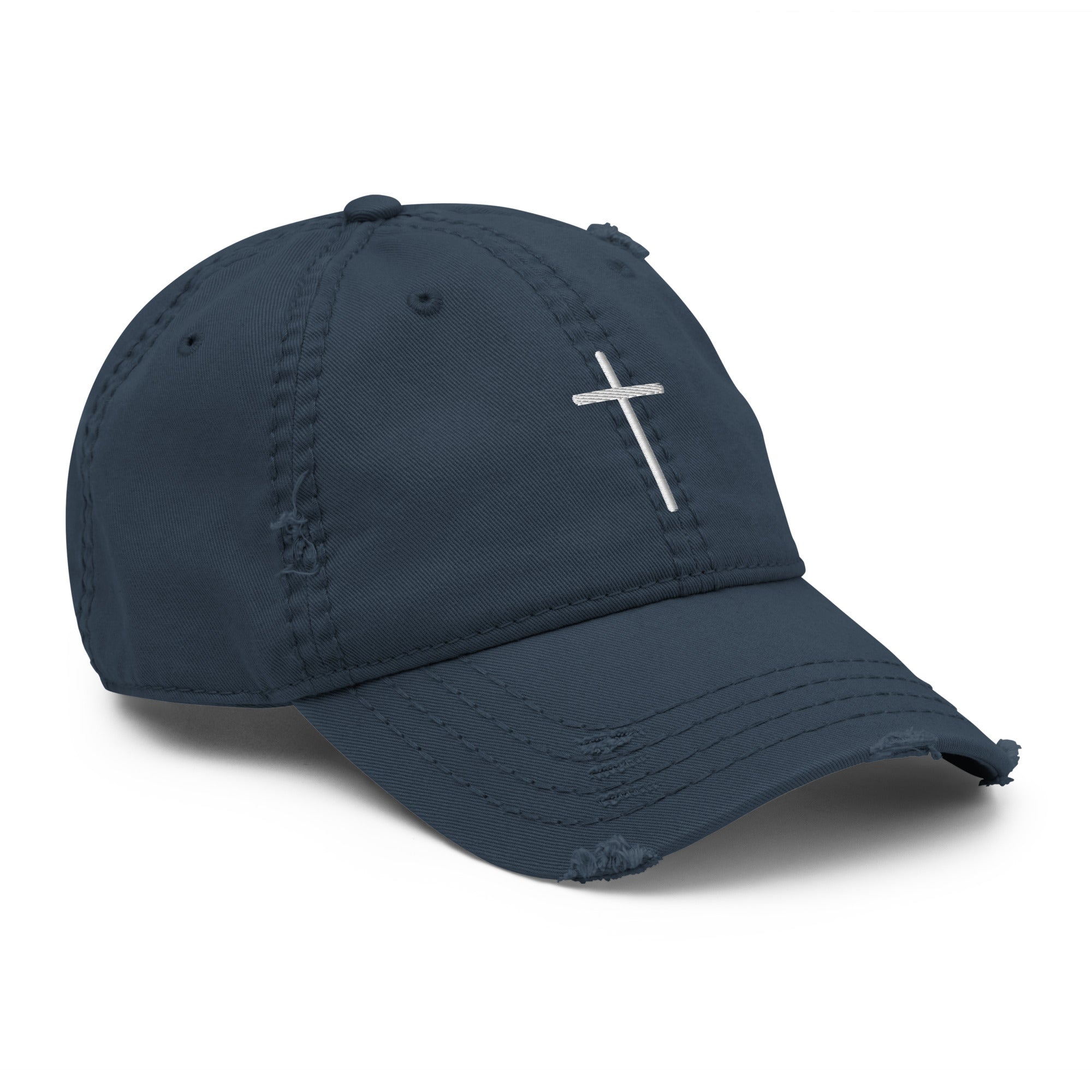 Rep The One Christian Embroidered Hat in Navy with Distressed Design and Cross Logo