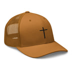 Christian Embroidered Hat in brown with a simple cross design for stylish outfits