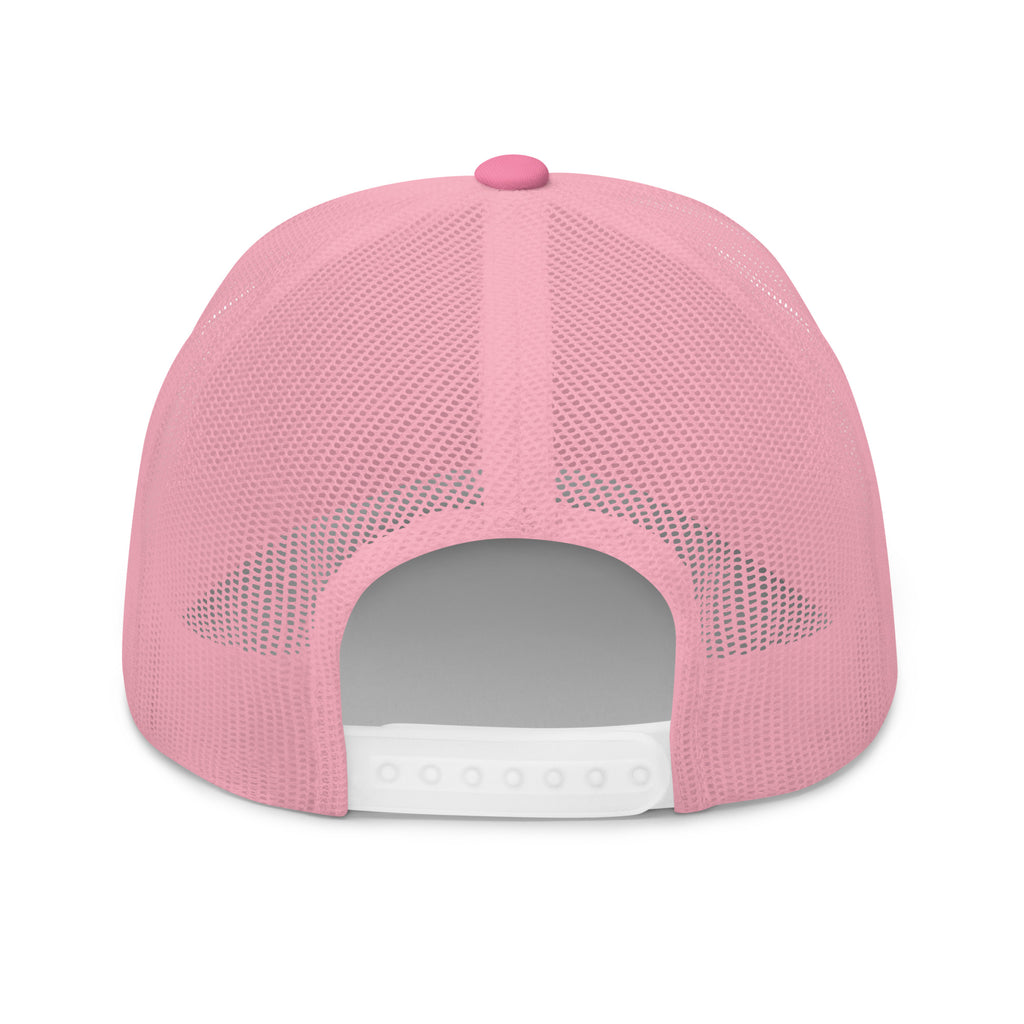Back view of a pink Christian Embroidered Hat with mesh design and adjustable snap closure