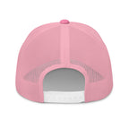 Back view of a pink Christian Embroidered Hat with mesh design and adjustable snap closure