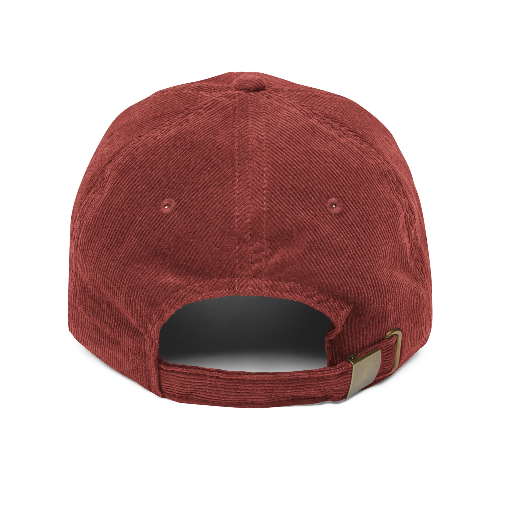Back view of the Christian Embroidered Hat in rust color with adjustable strap for comfort
