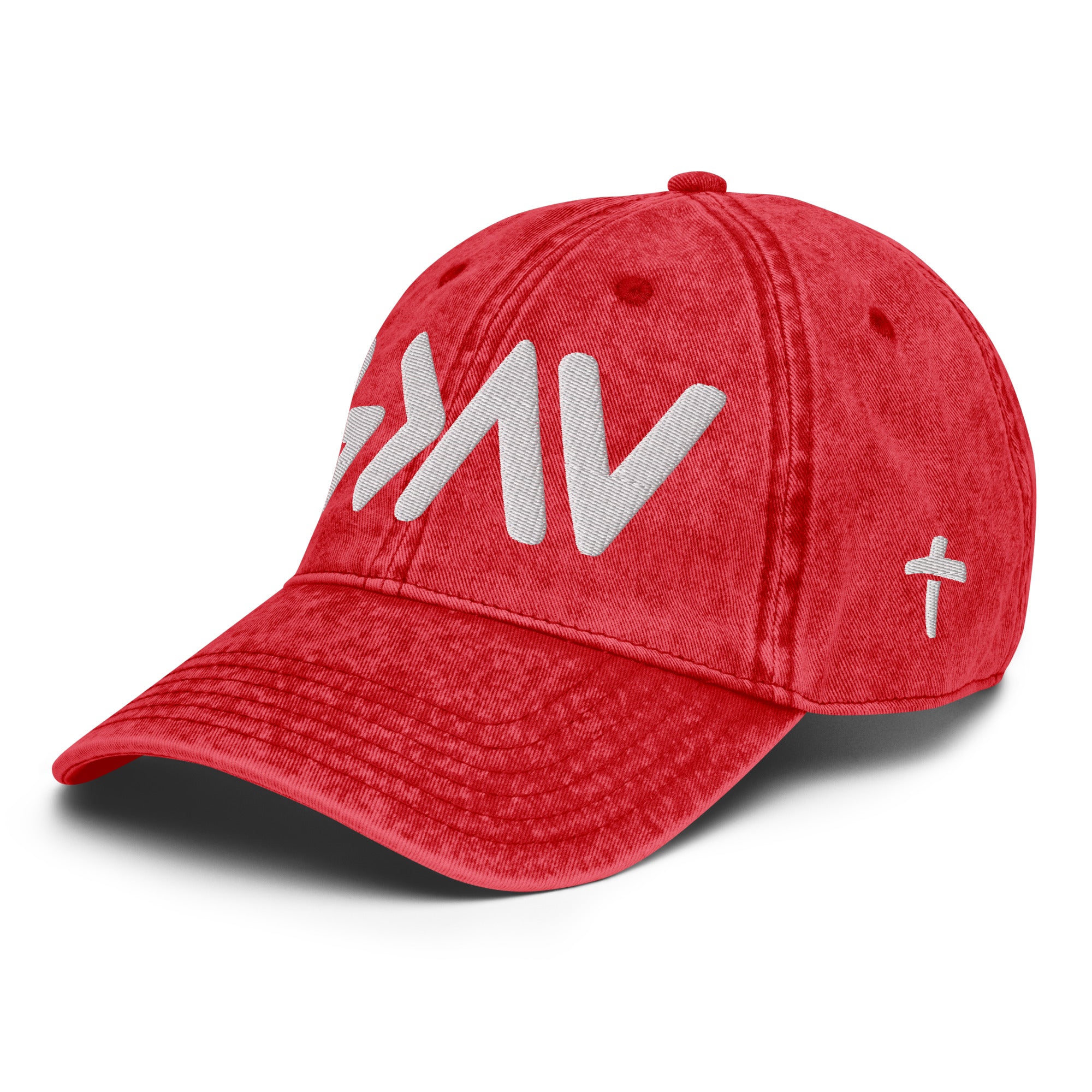 Red Christian Embroidered Hat with White Text and Cross Design for Casual Wear