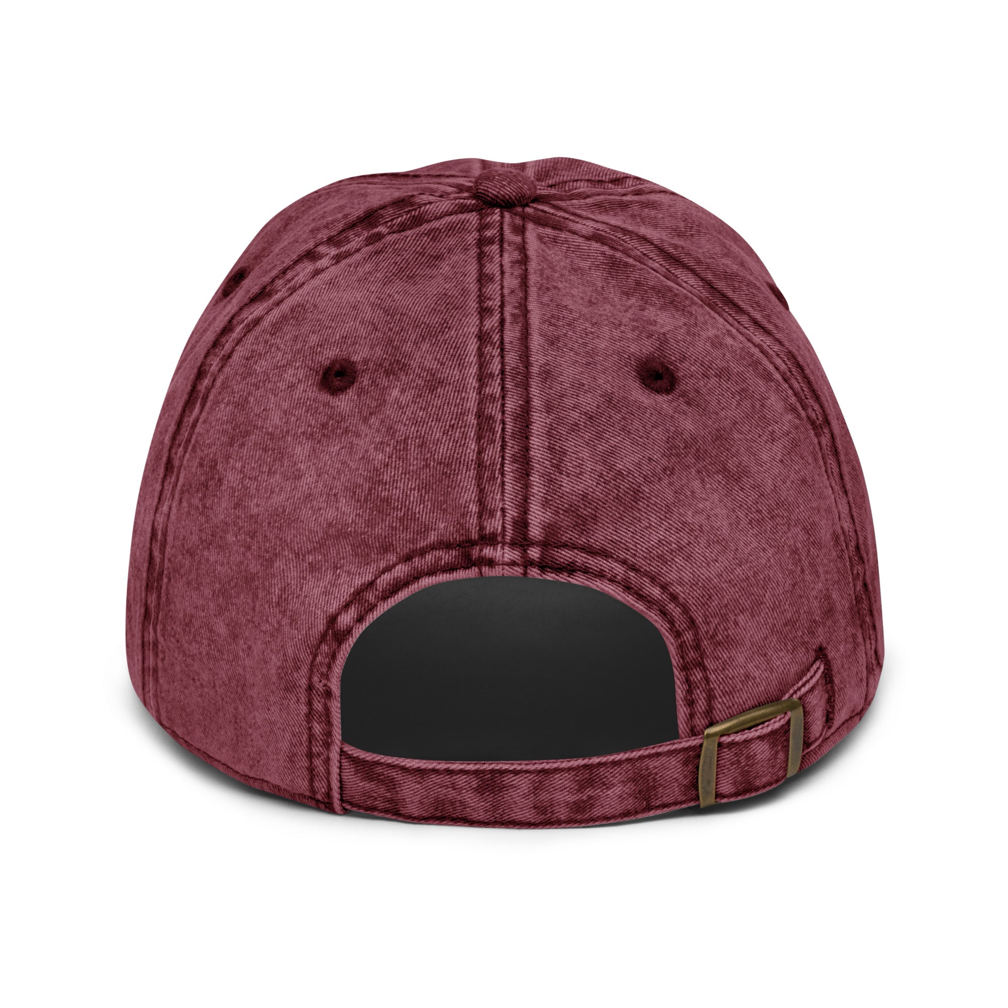 Back view of a maroon Christian Embroidered Hat with an adjustable strap for a comfortable fit