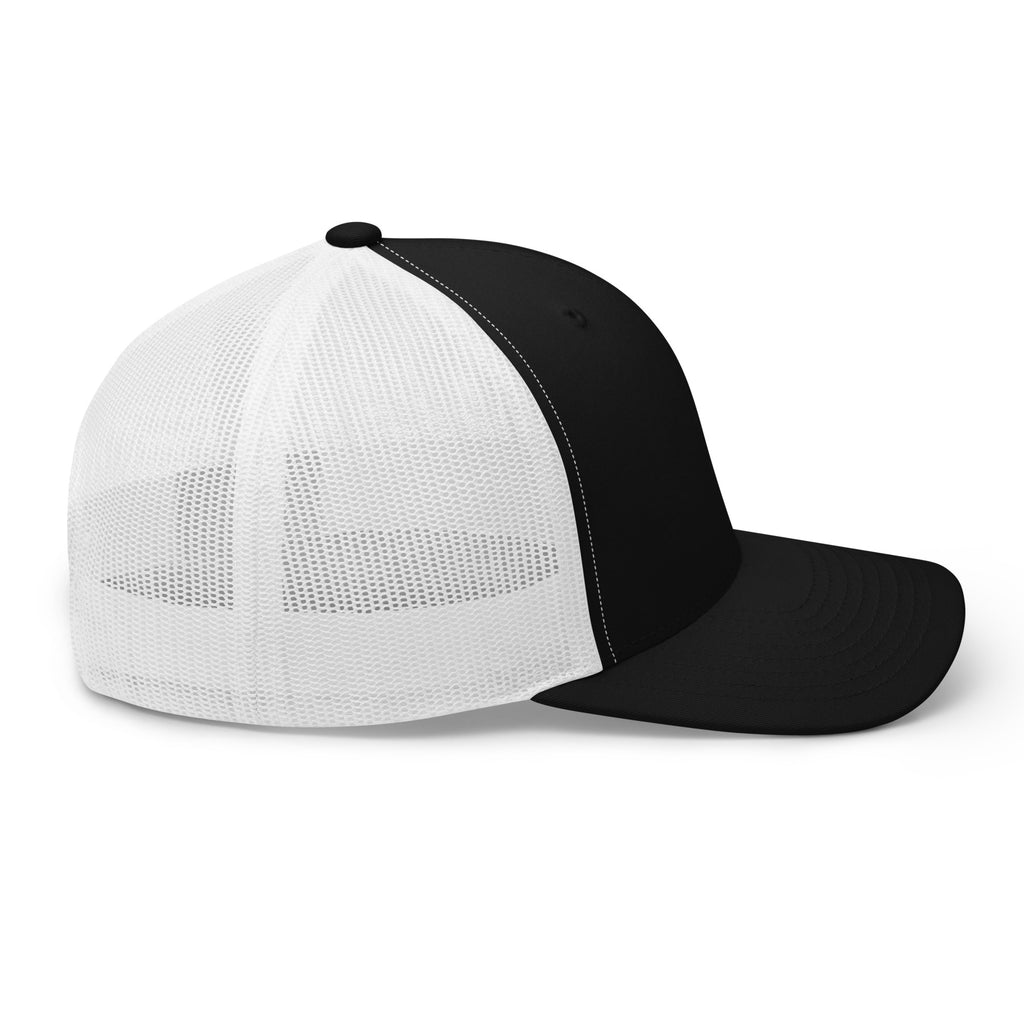 Christian Embroidered Hat in Black and White with a Stylish Mesh Back Design