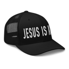 Black Christian Hat with 'Jesus is King' Text for Faith-Inspired Style