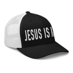 Black and white Christian Hat with 'Jesus is King' text for stylish expression of faith