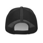 Back view of a black Christian Hat with a mesh design for breathability