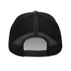 Back view of a black Christian Hat with a mesh design and adjustable strap for a comfortable fit