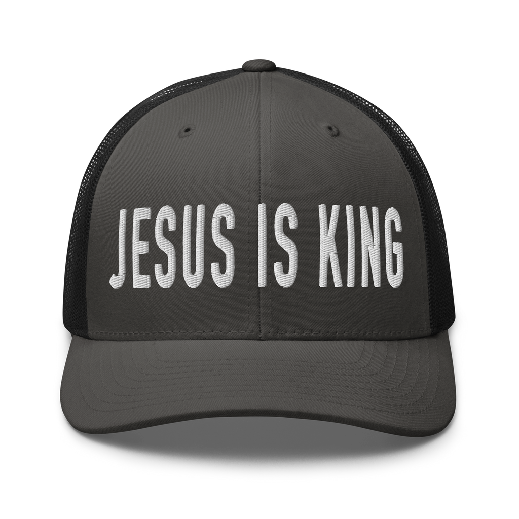 Gray Christian Hat with 'Jesus is King' embroidery for religious and stylish wear