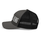 Gray Christian Hat with bold lettering proclaiming 'HE IS KING' for stylish faith expression