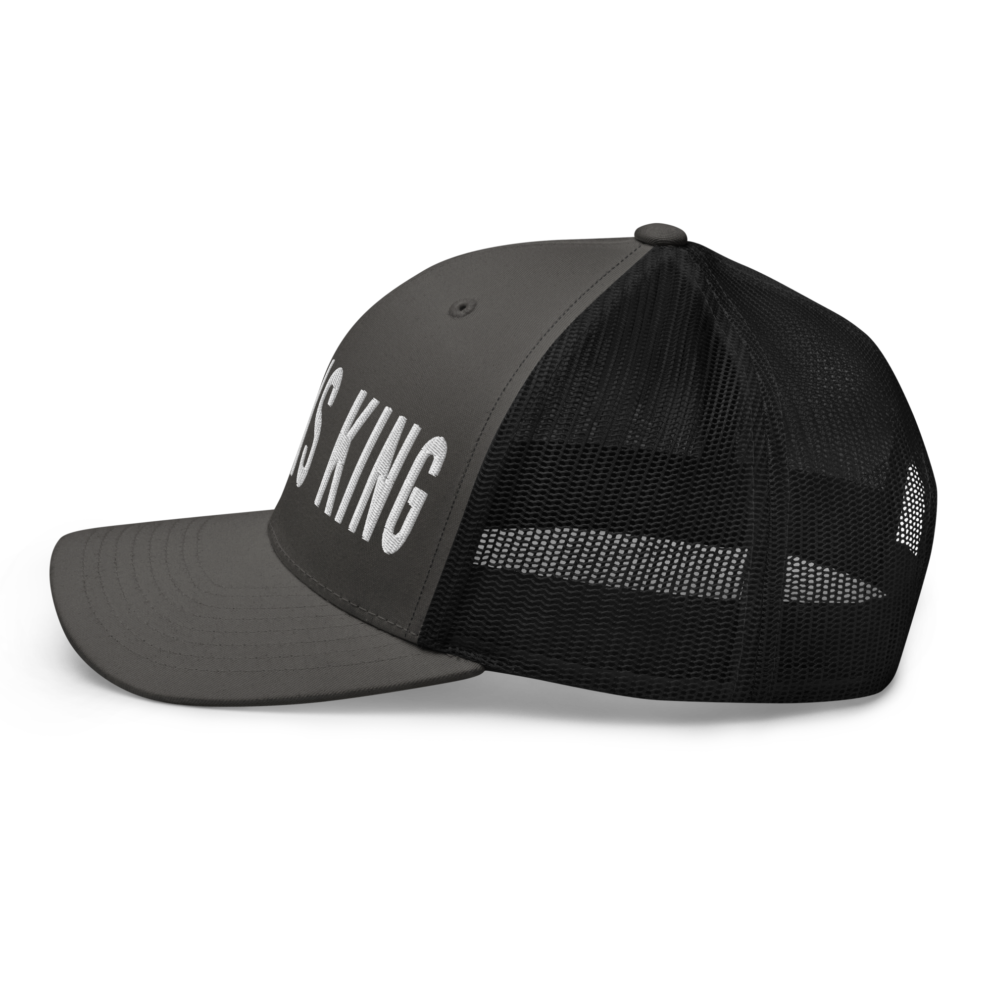 Gray Christian Hat with bold lettering proclaiming 'HE IS KING' for stylish faith expression