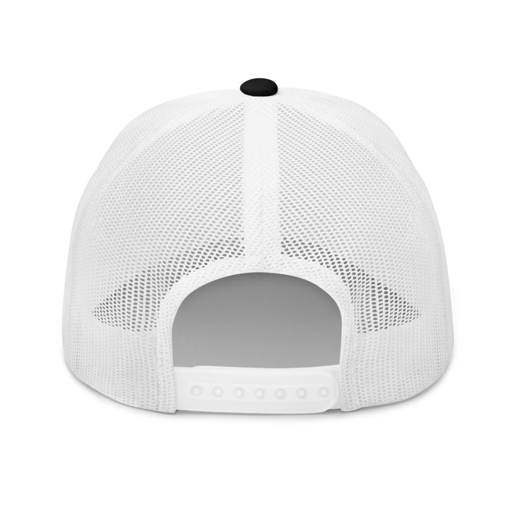 Back view of a white mesh Christian Hat with adjustable strap for comfortable fit